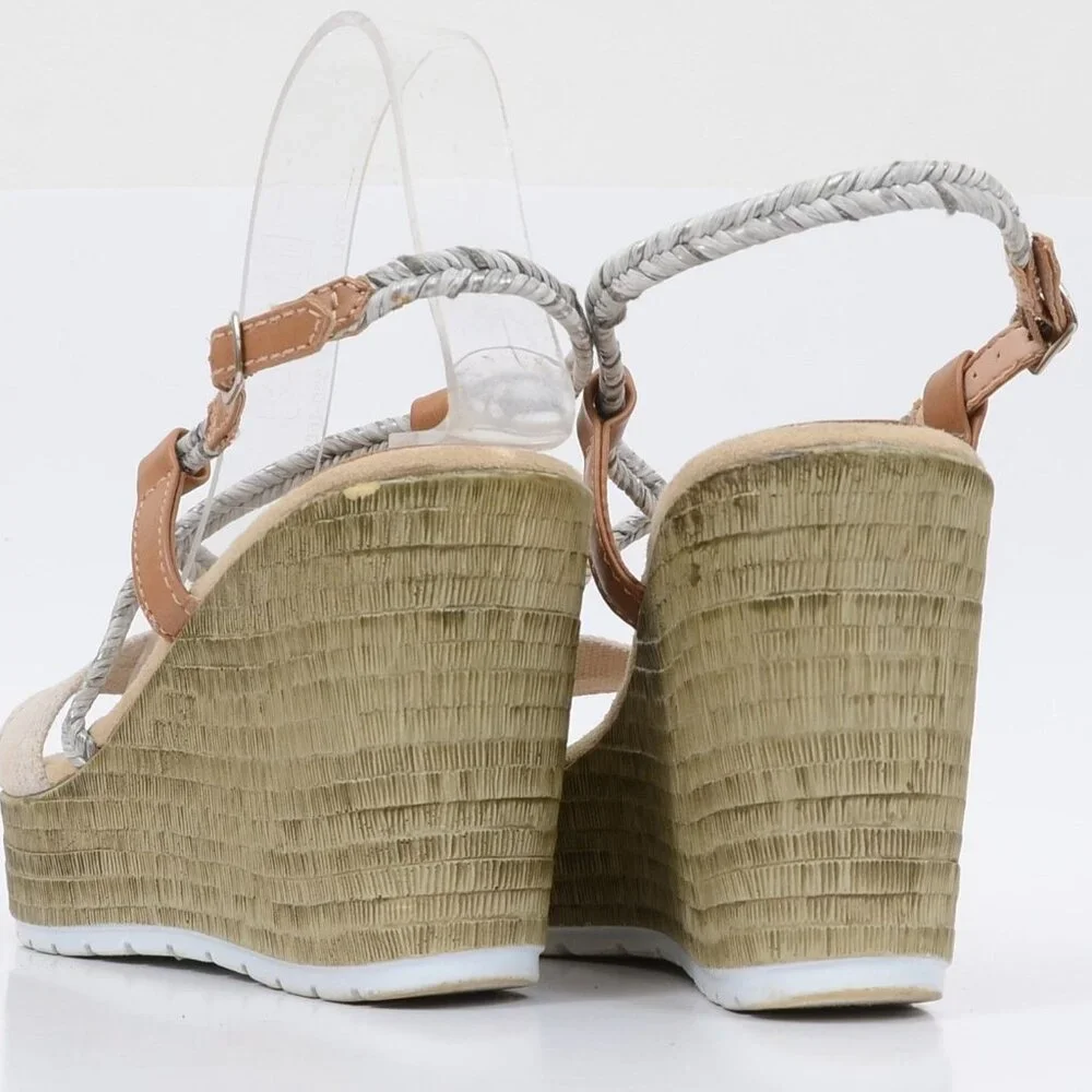 Sbicca Lunetta Metallic Braid Sandal Wedge Platform Heel Women's Size 8 Vacation